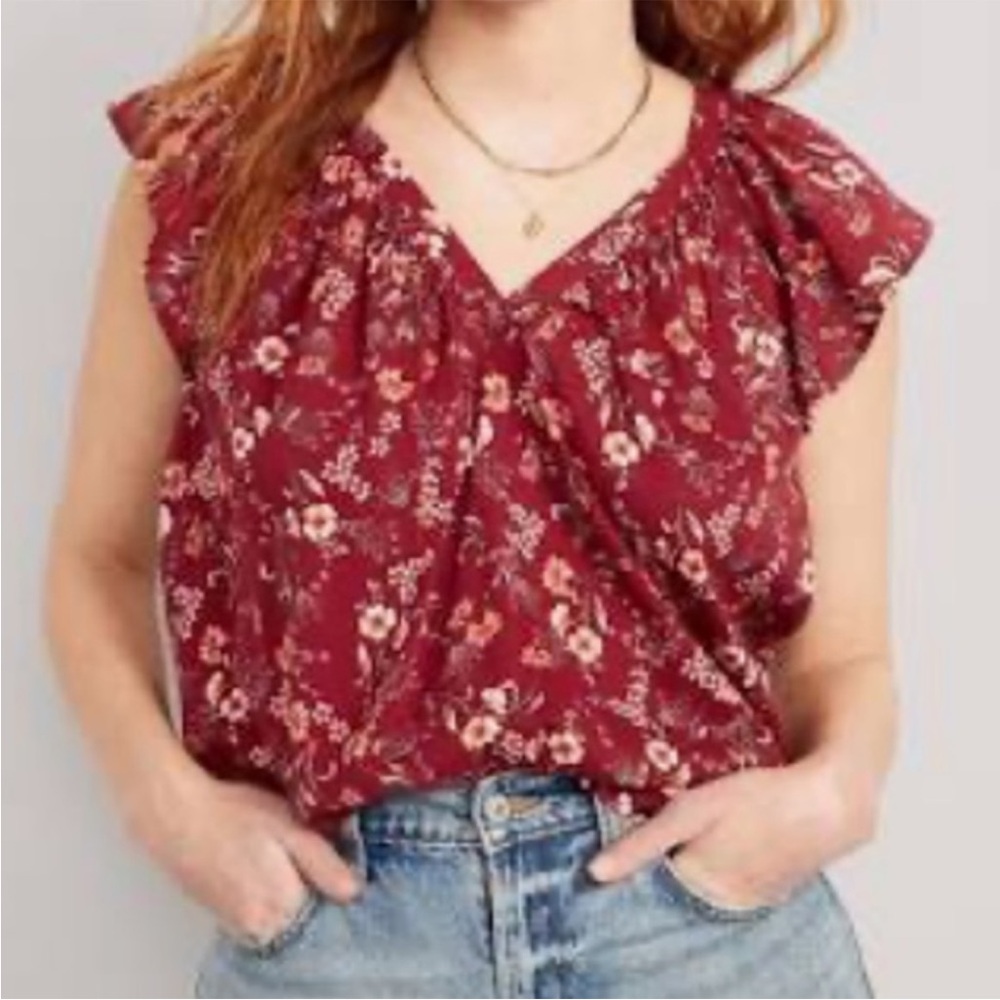Old Navy Red Floral Short Sleeve Top Size M